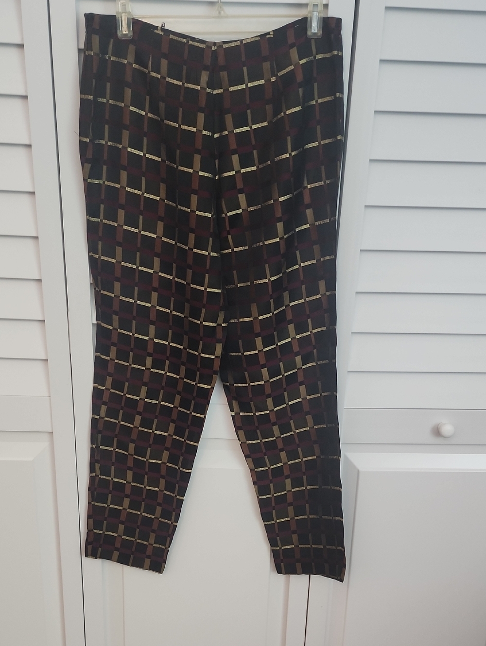 Sunny Leigh Metallic Plaid Pants in Black, Burgundy & Gold